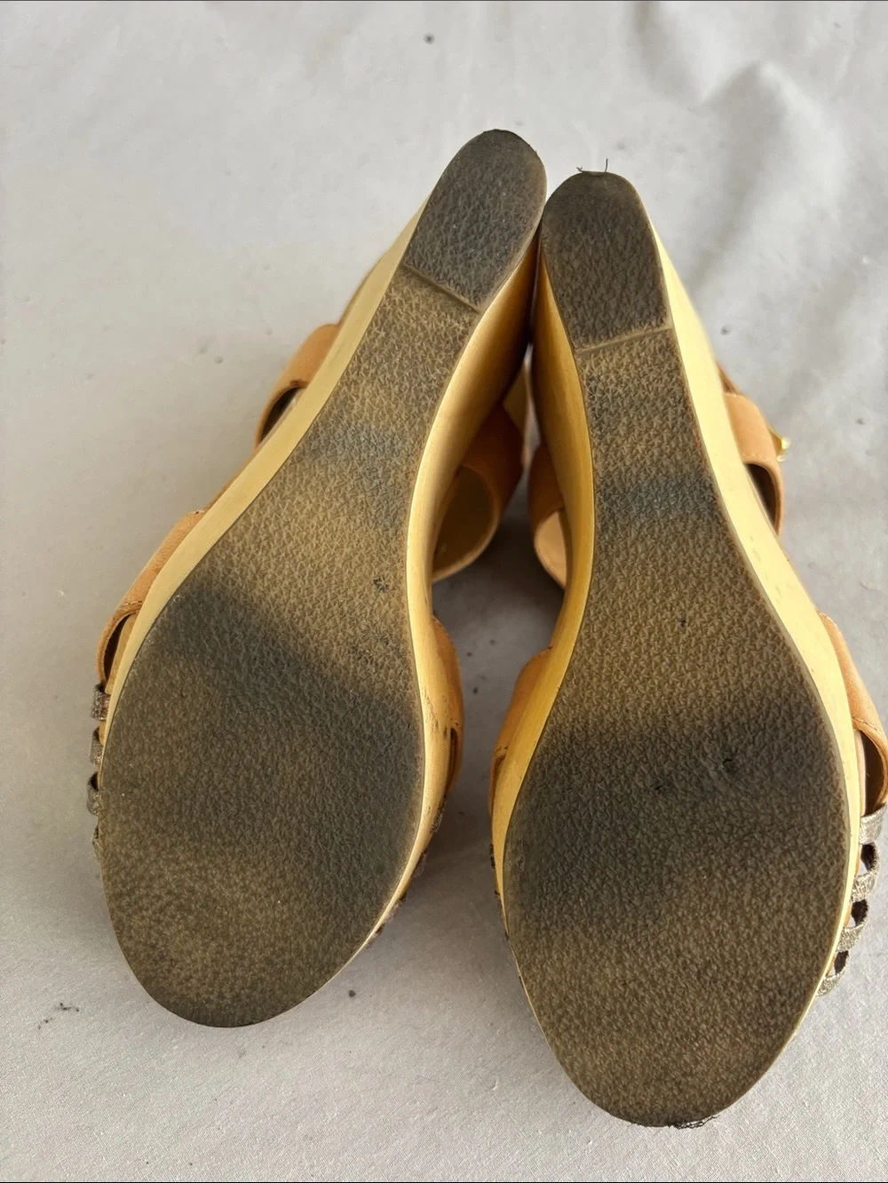 Steve Madden Tan and Metallic Woven Wedge Sandals